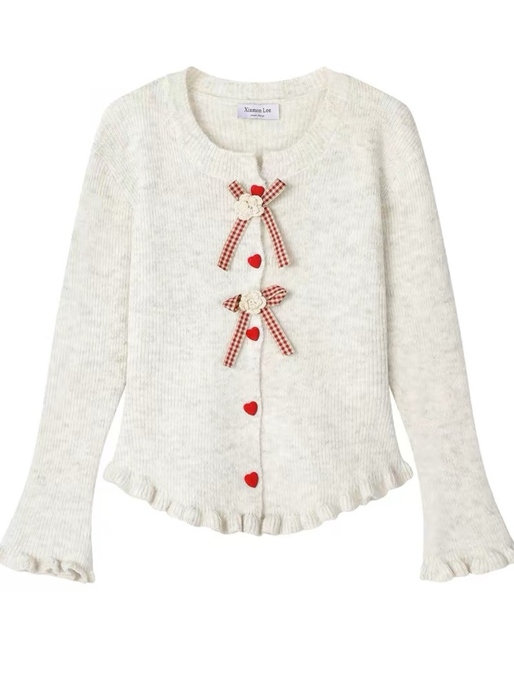 Cream Sweater with Red Accents